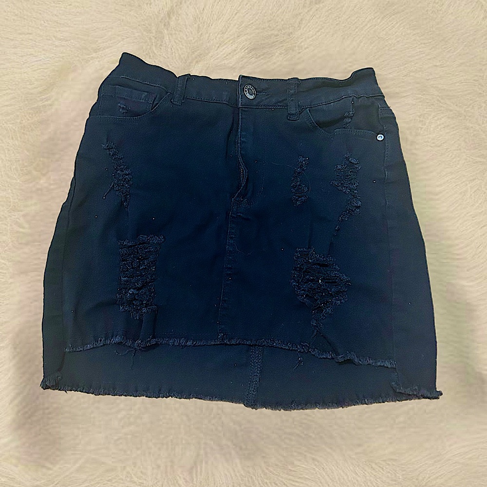 Stretchy Black Denim Skirt